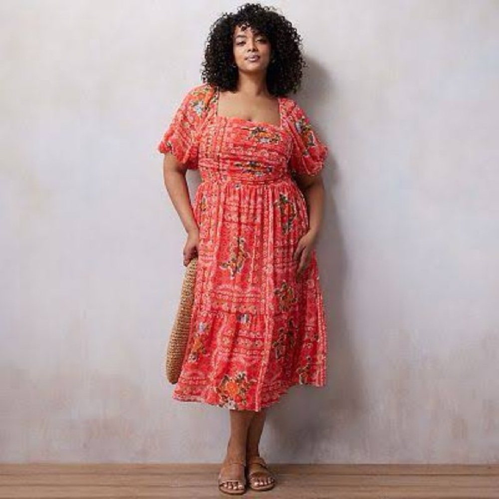 LC Lauren Conrad Red Floral Midi Dress